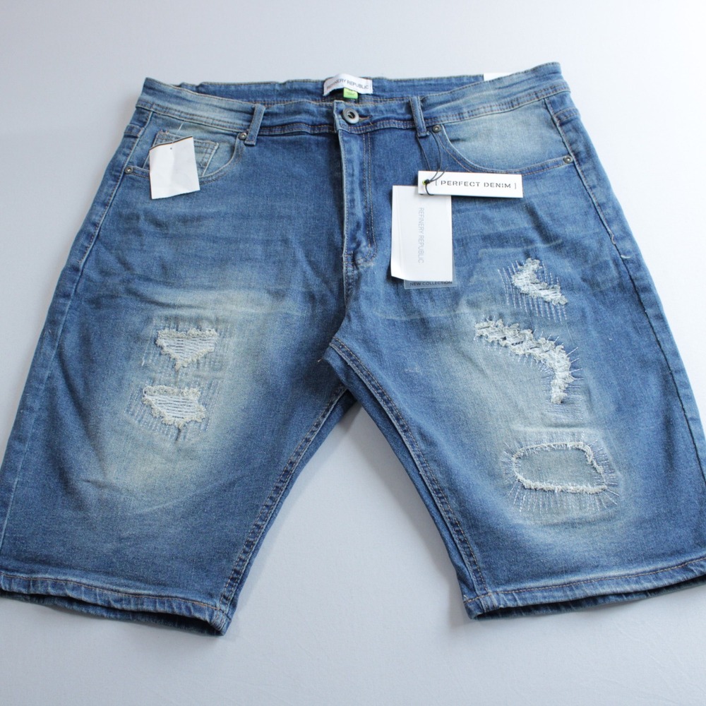 Refinery Republic RR102 Distressed Denim Shorts Mens 38 Blue Streetwear NWT